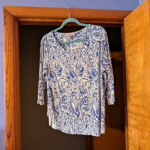 Women’s Blue & White Printed Scoop Neck Blouse